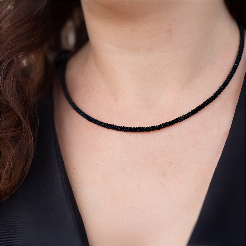 Black Spinel Silver Necklace