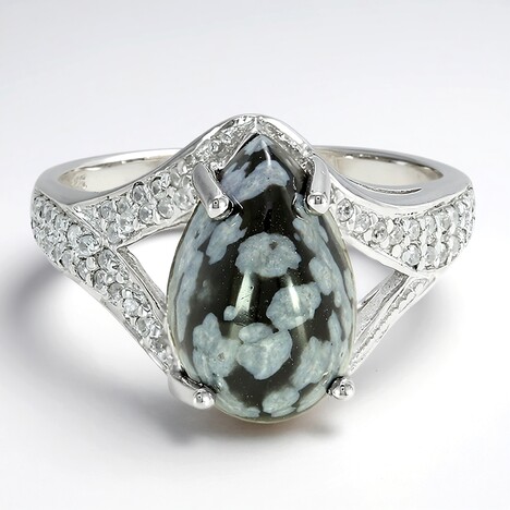 Bague en argent et Obsidienne Flocon-de-Neige