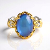 Bague en argent et Perle de Mabé aux reflets paon (Gems en Vogue)