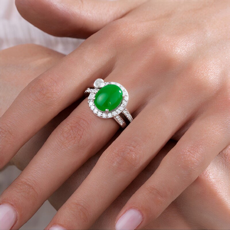 JEWELOPORIUM Anello Donna In Argento Sterling 925 Fatto A Mano – Pietra Ovale Smeraldo Simulato – Gioiello Regalo, Misura 10 (Ita)