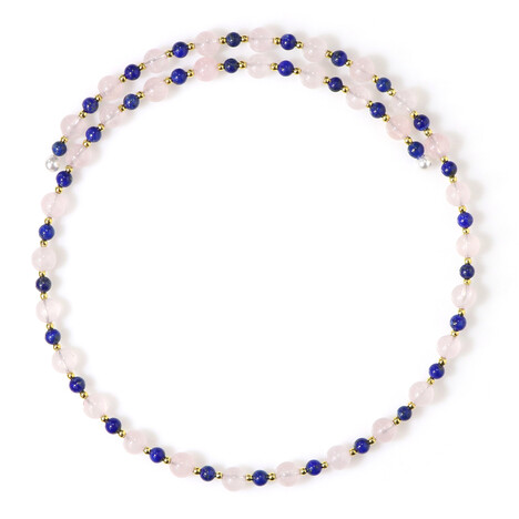 Stalen halsband met rozen kwartskristallen (Riya)