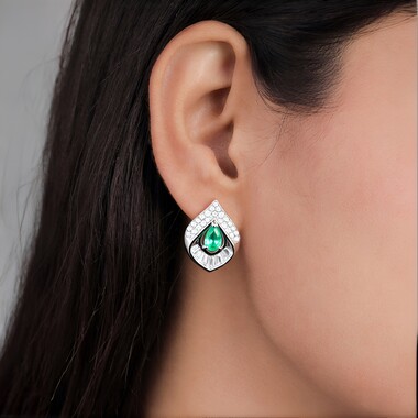 Boucles d'oreilles en argent et Emeraude de Russie (Adela Silber)