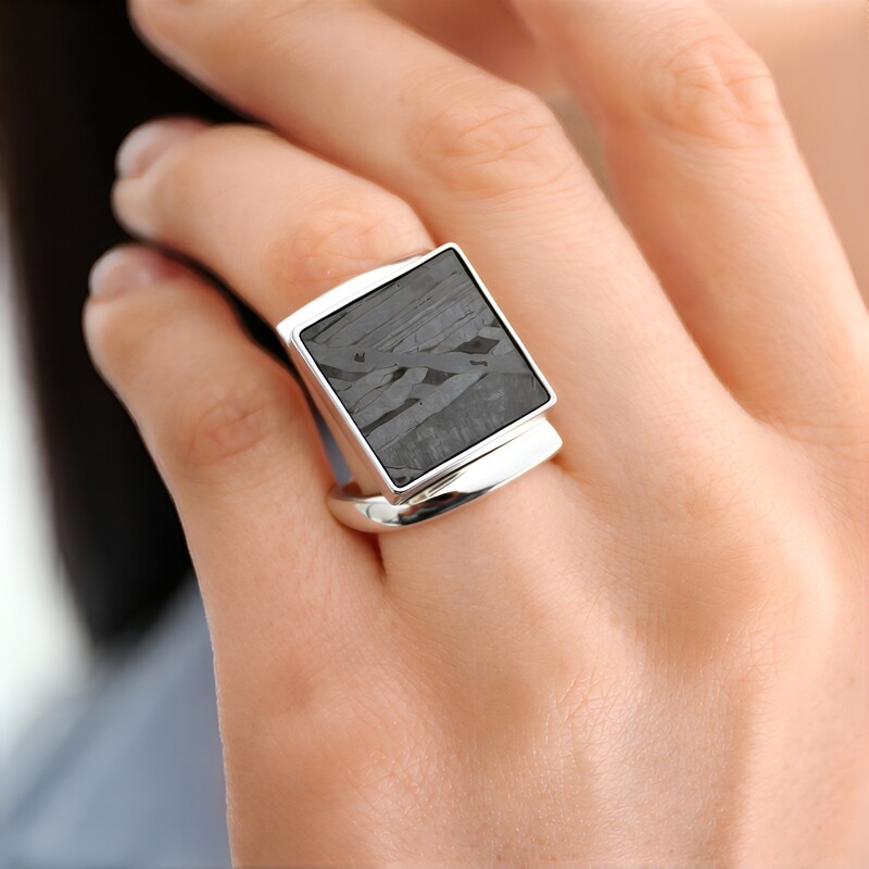 Anillo en plata con Meteorito Aletai