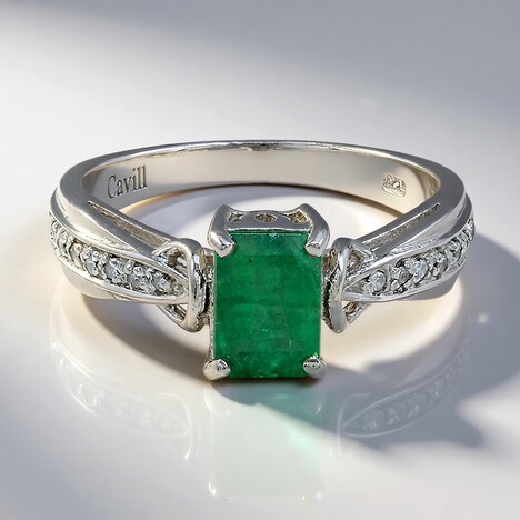 Anello placcato in platino con Smeraldo Bahia