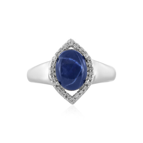 Zilveren ring met een blauwe ster saffier