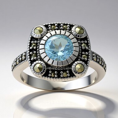 Pierścionek ze srebra - Topaz błękitny Sky Blue (Annette classic)