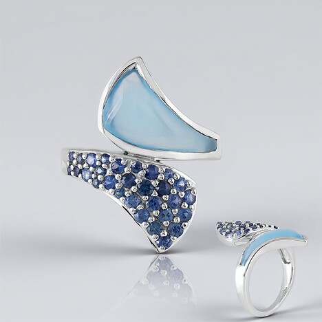 Anello in oro con Calcedonio Blu (KM by Juwelo)
