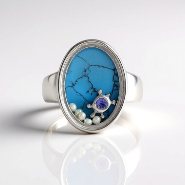 Zilveren ring met een Blauwe Howliet