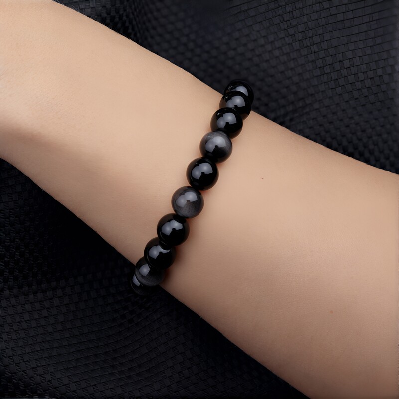 Brazalete con Obsidiana plateada