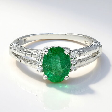 Anello placcato in platino con Smeraldo Bahia