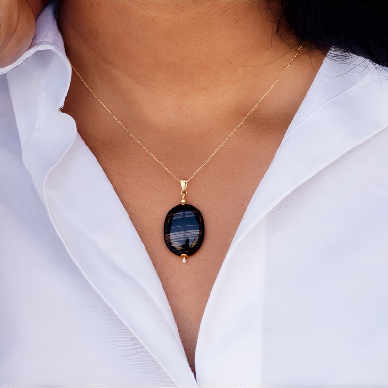 Lamellen-Obsidian-Silberanhänger