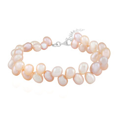 Orange Freshwater Pearl Silver Bracelet