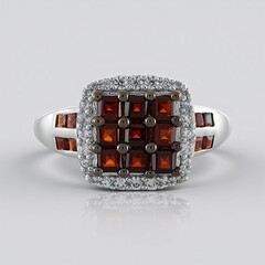 Bague en argent et Grenat rouge
