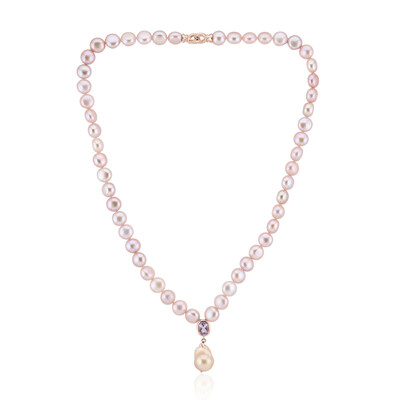 Zilveren halsketting met een Oranje zoetwater kweekparel (TPC)