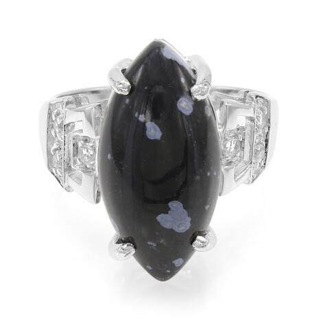 Anello in argento con Ossidiana Fiocco di Neve