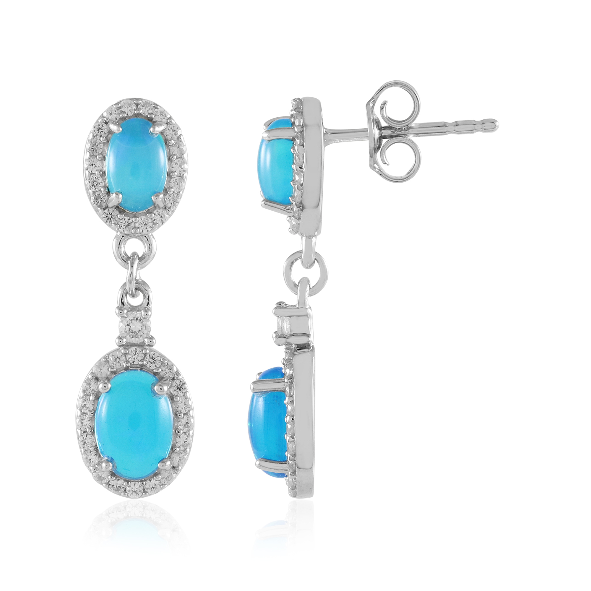 Boucles D'Oreilles Argent 925 Avec Citrine, Opales, Cornaline - Pendantes, Neuf Bimonia