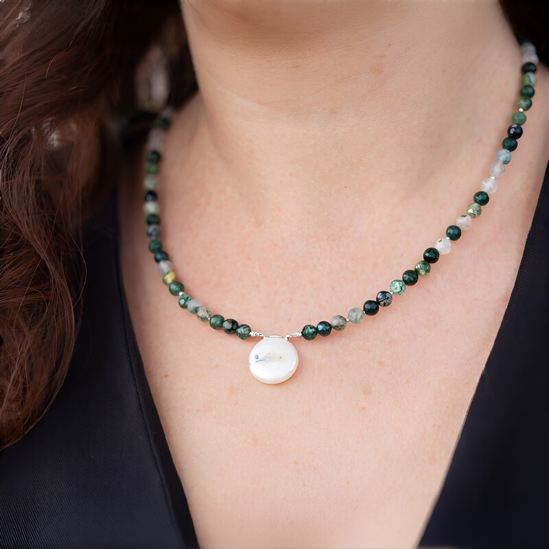 Achat-Silberhalskette