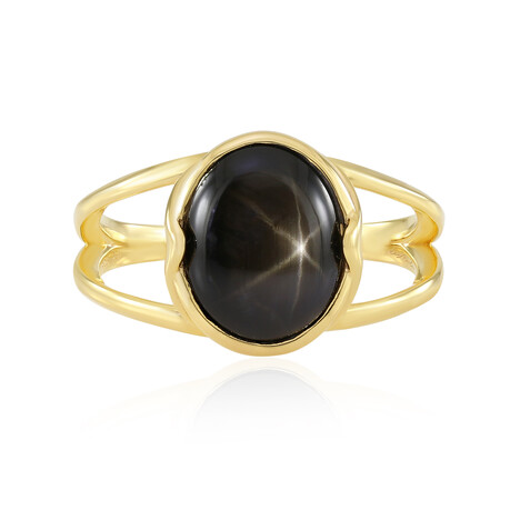 Zilveren ring met een zwarte ster saffier (de Melo Essence)