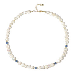 Novica Collana Girocollo 'Scarlet Lady' Con Quarzo Bianco E Perle D'acqua Dolce | Placcato Argento 925 | Gioiello Artigianale Fair Trade Con Certificato