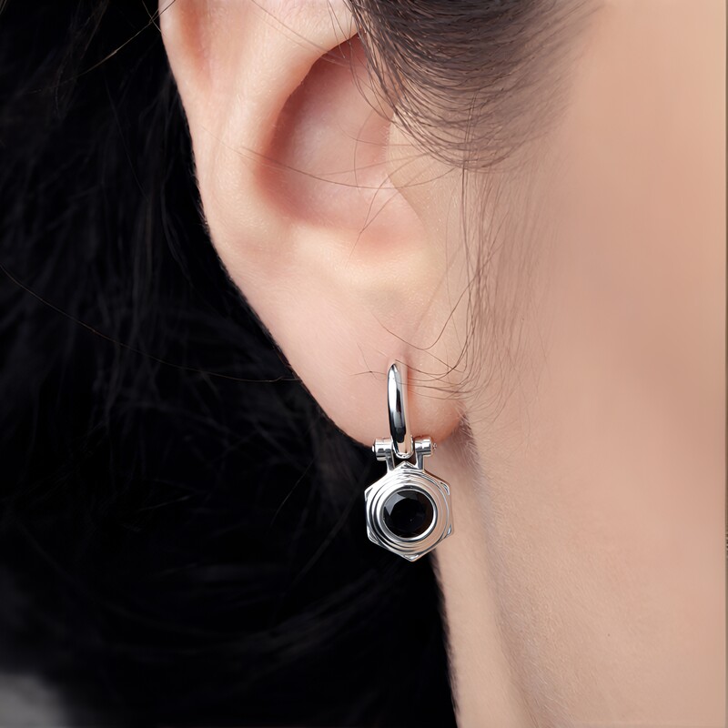 Black Onyx Silver Earrings
