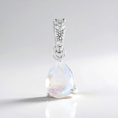 Pendentif en argent et Pierre de Lune arc-en-ciel
