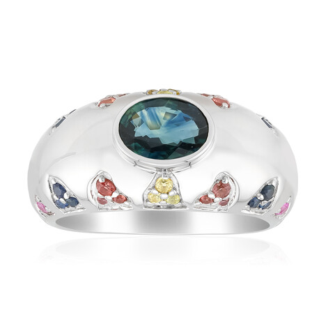 Zilveren ring met een Petrolkleurige saffier