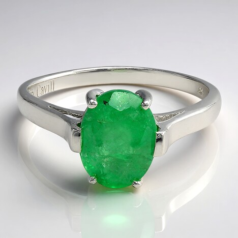 Anello placcato in platino con Smeraldo Bahia