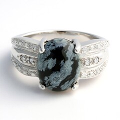 Anello da uomo in argento con Ossidiana Fiocco di Neve