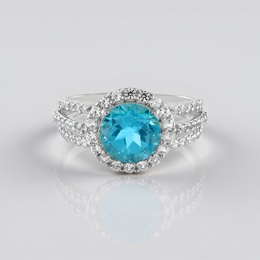 Anillo en plata con Topacio color Paraiba