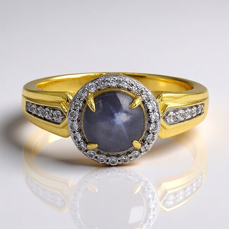 Anello in oro con Zaffiro Stellato Blu Argento