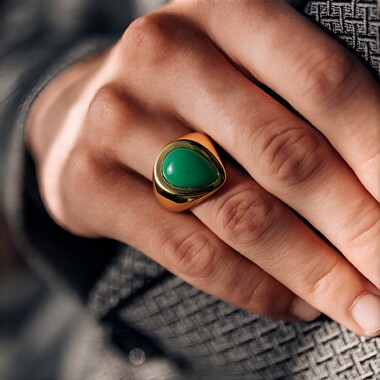 Anillo de hombre en plata con Ónix verde