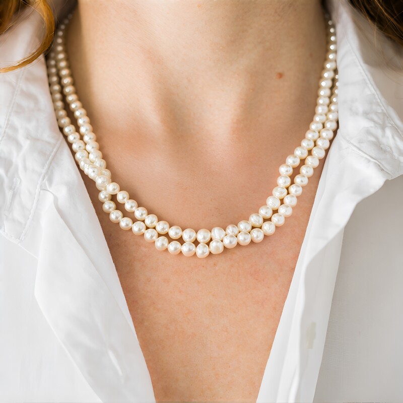 Weiße Süßwasserzuchtperlen-Silberhalskette (TPC)