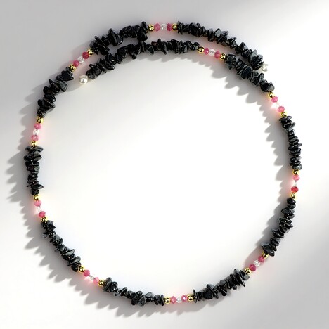Collier ras du cou en acier et Hématite noire (Riya)