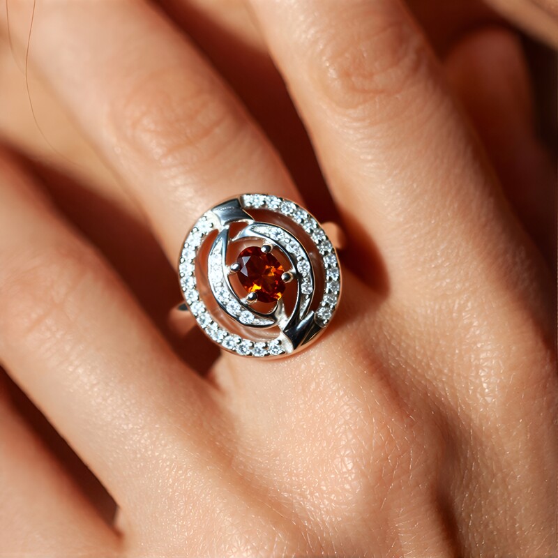 Hessonite Garnet Silver Ring