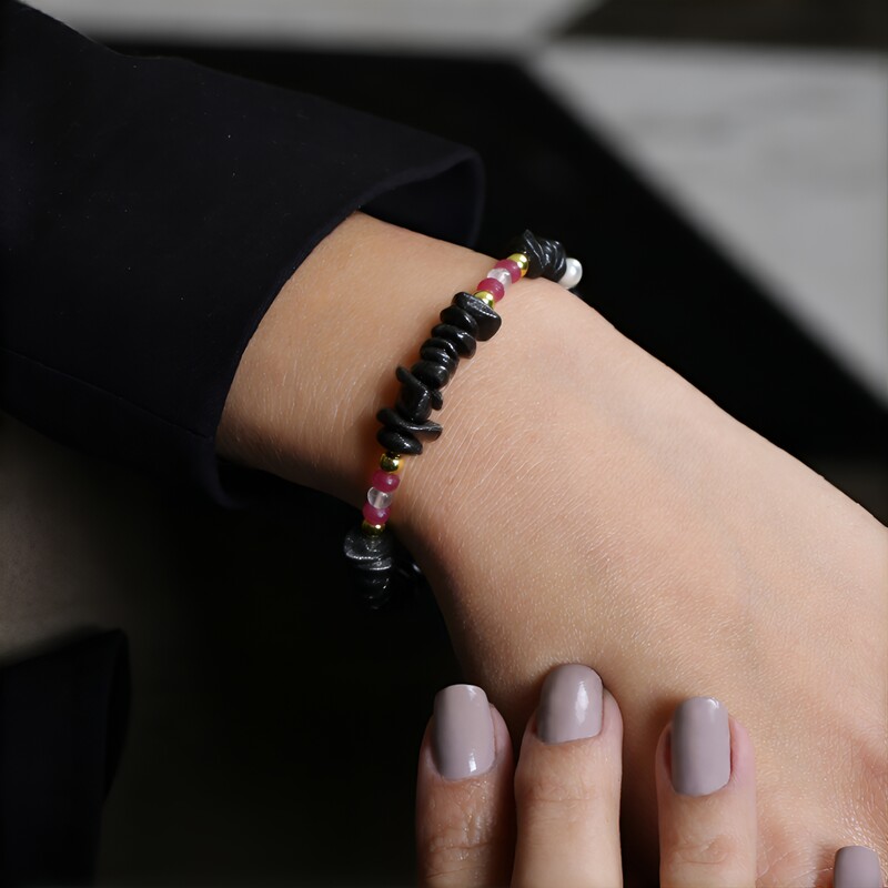 Stalen armband met Zwarte Hematieten (Riya)