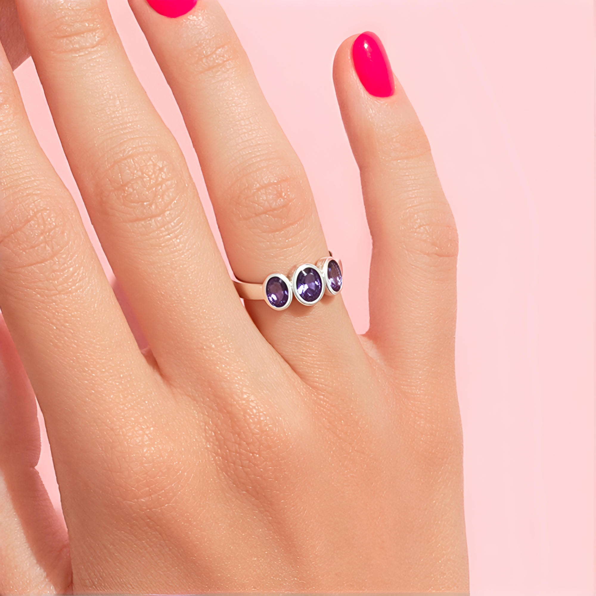 Bague Argent Massif – Rectangle Violet – Taille Réglable Dès 49 – Occasion