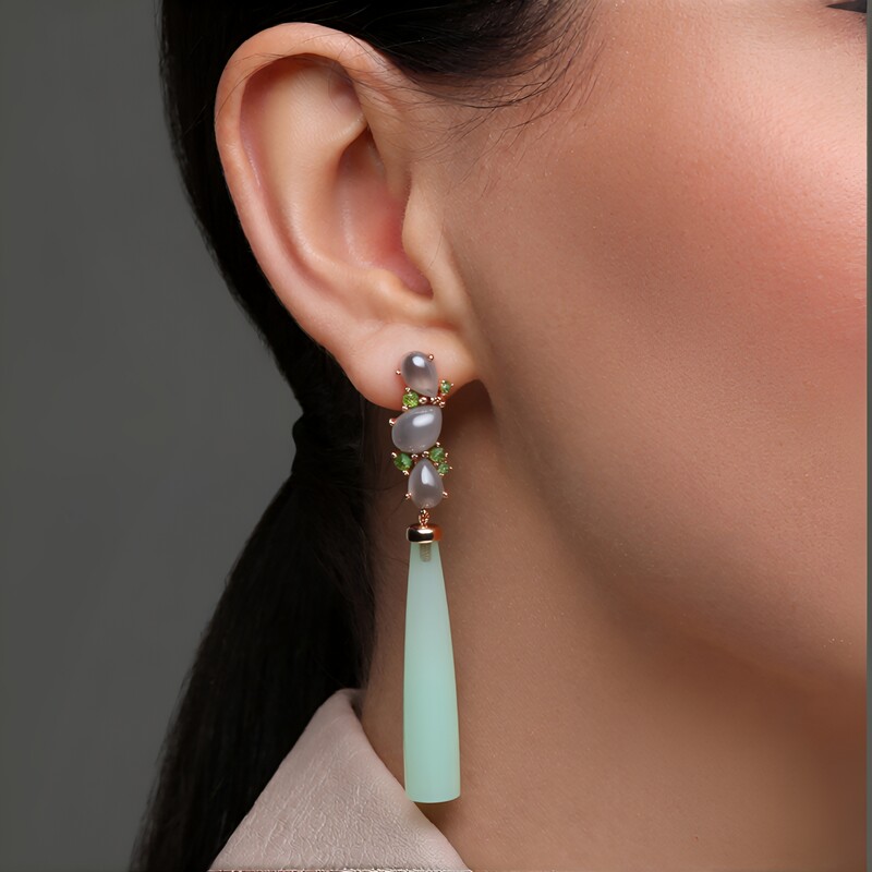 Zilveren oorbellen met groene chalcedoonstenen (KM by Juwelo)