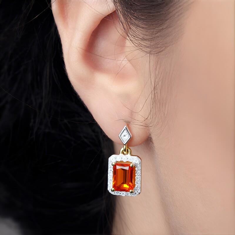 9K AAA Mexican Fire Opal Gold Earrings