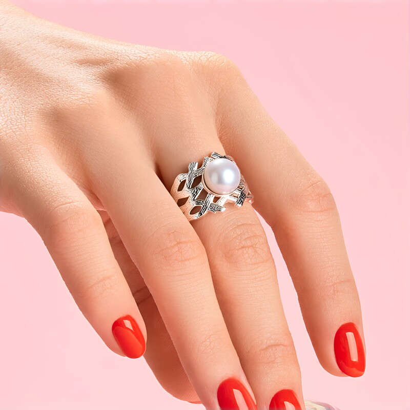 Anello in argento con Perla d'Acqua Dolce Argentata (MONOSONO COLLECTION)
