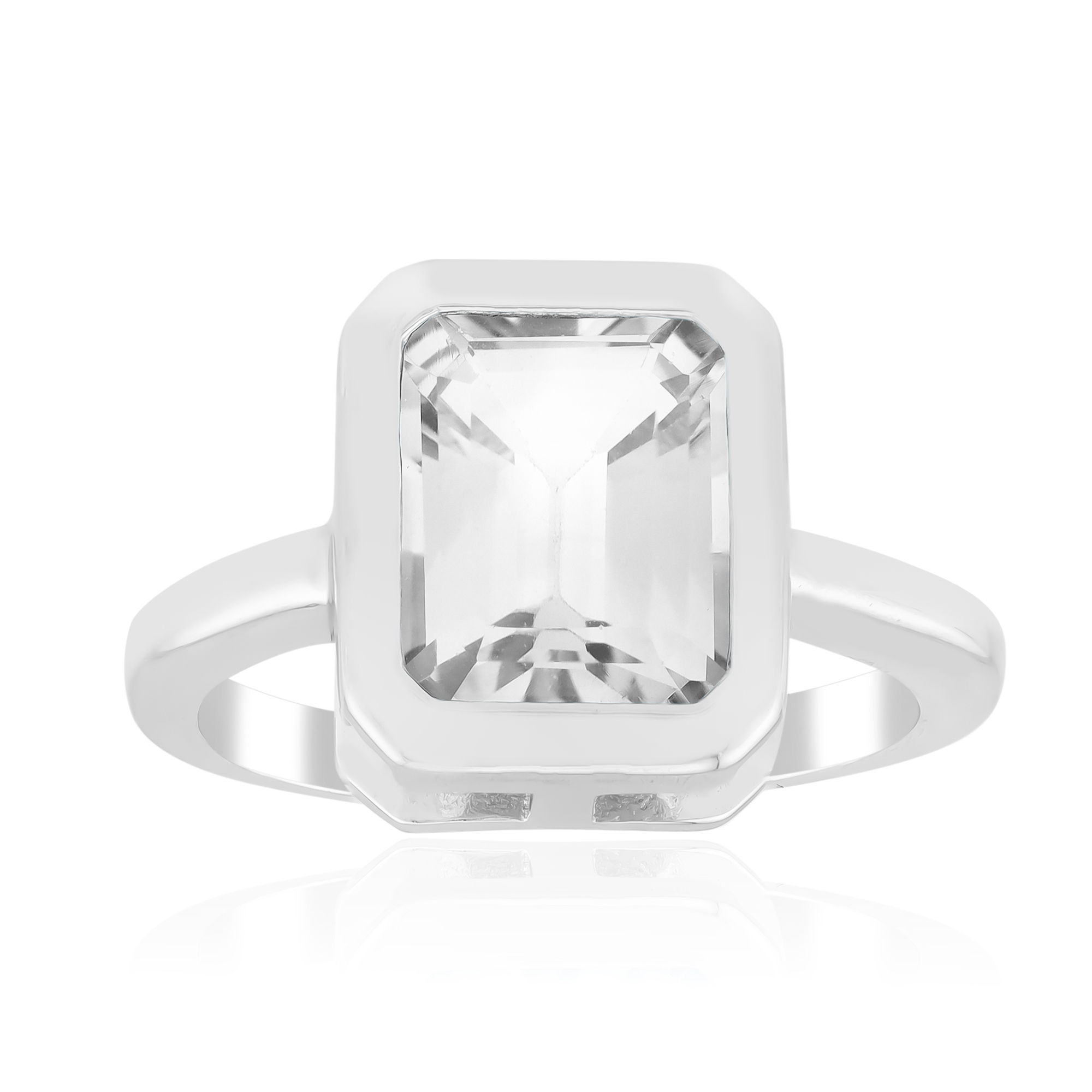 Anello Donna In Argento Placcato Con Topazio Bianco Naturale Taglio Quadrato &ndash; Taglie 6-10