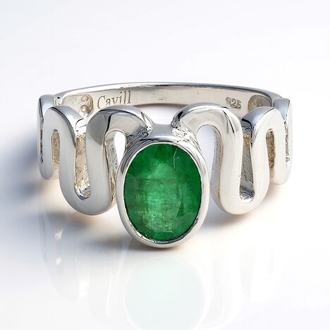 Anello placcato in platino con Smeraldo Bahia