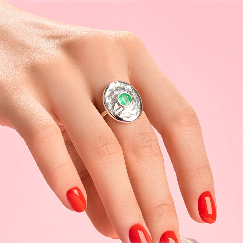Anello in argento con Smeraldo Colombiano (SAELOCANA)