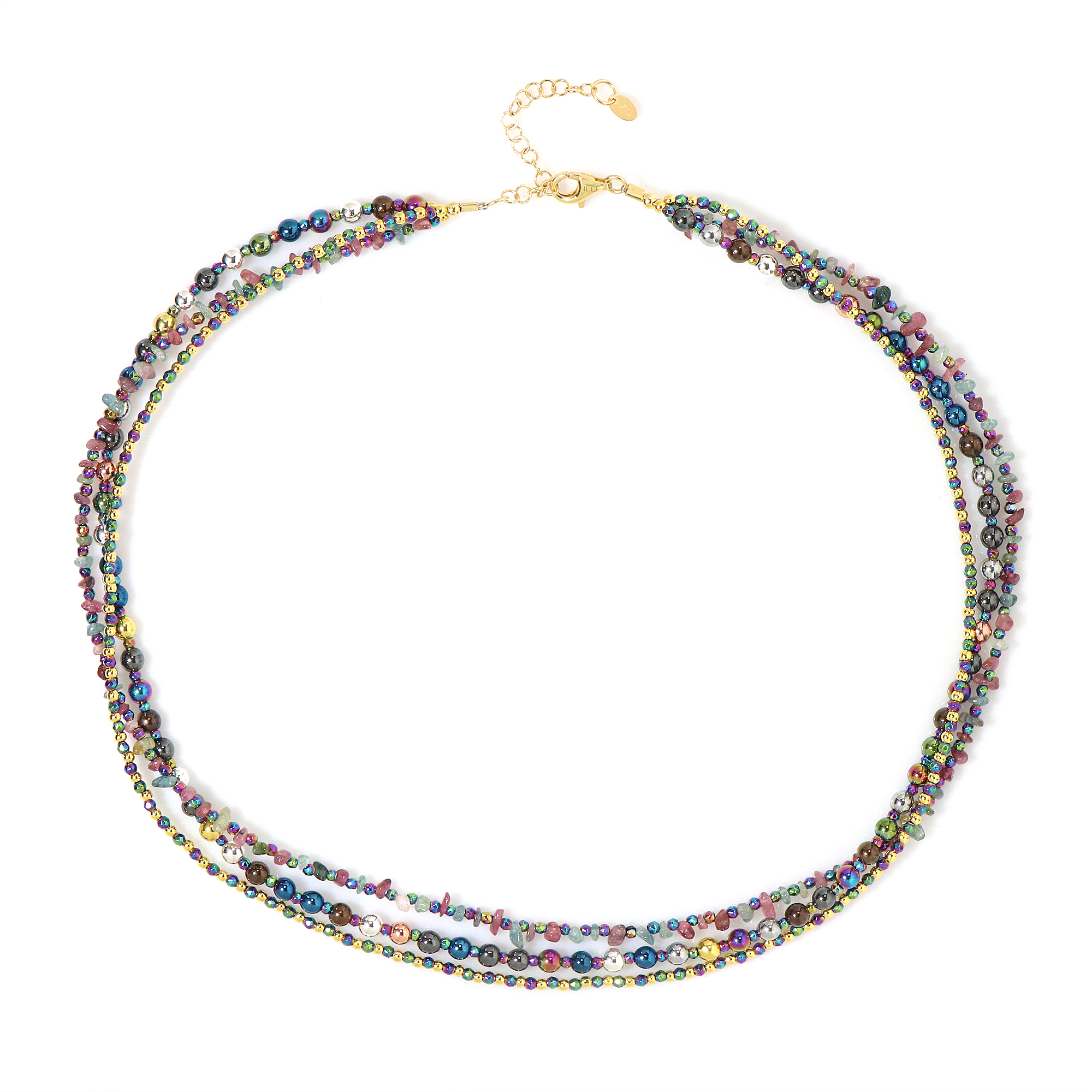 Namana Collana Arcobaleno In Argento 925 Placcato Oro Con Zirconi Colorati – Regalo Per Donna