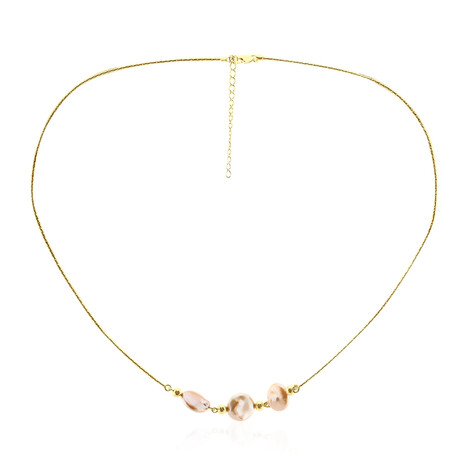 Pfirsichfarbene Süßwasserzuchtperlen-Silbercollier (TPC)