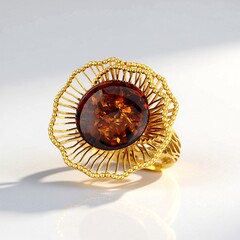 Anello in argento con Ambra Baltica Cognac (dagen)
