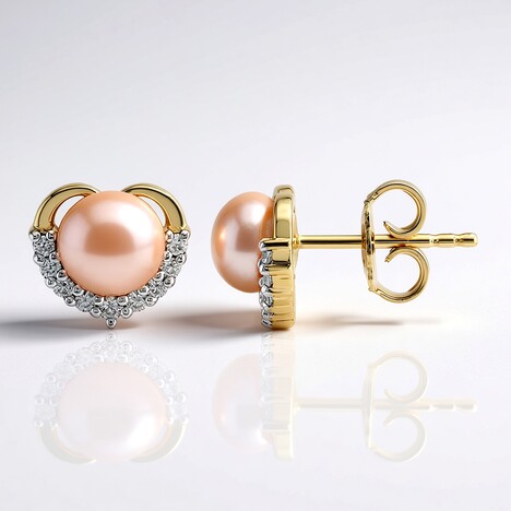 Boucles d'oreilles en argent et Perle de culture d'eau douce de couleur pêche (TPC)
