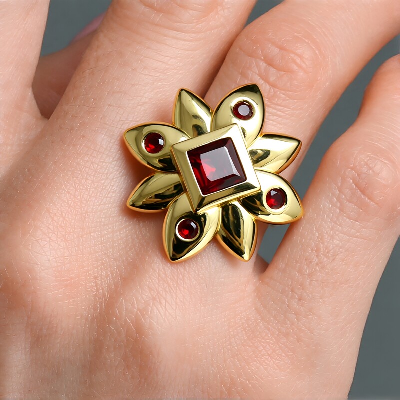 Anello in argento con Granato Mozambico (Remy Rotenier)