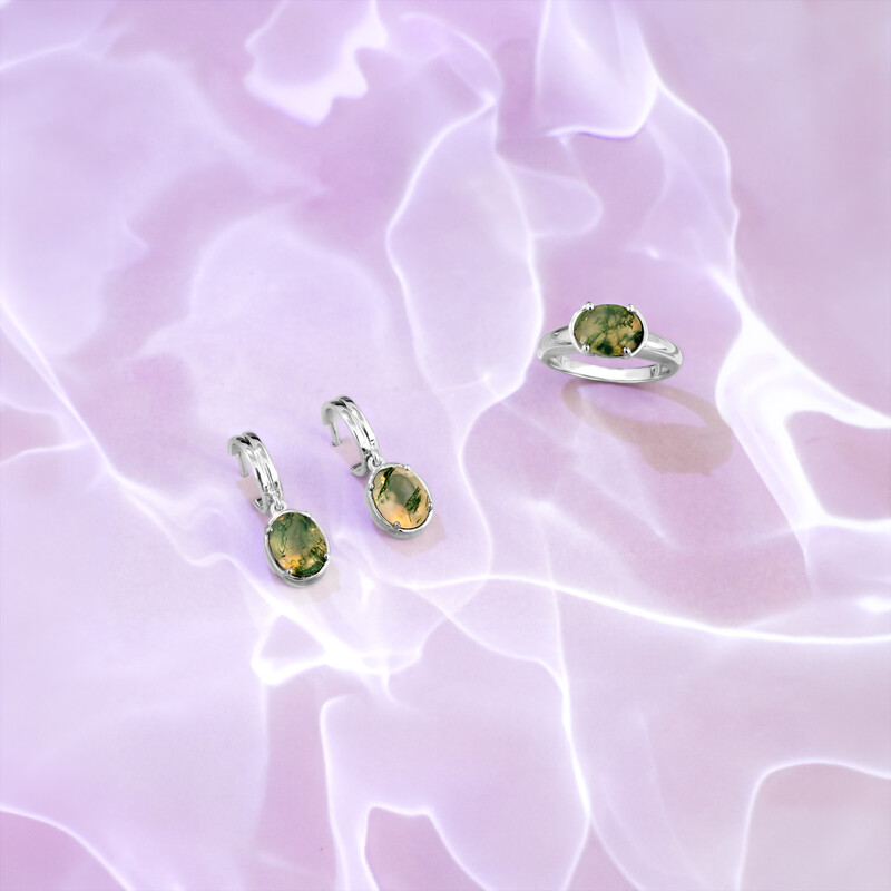 Moosachat-Silberohrringe