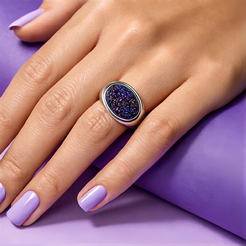 Purpur-Glitzer-Achat-Silberring