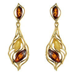 Boucles d'oreilles en argent et Ambre baltique couleur cognac